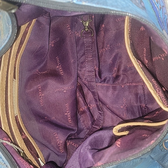 Anuschka Blue Hand Painted Leather Shoulder Bag - Picture 12 of 16